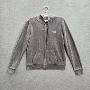 Pink Victoria's Secret Women‎ Hoodie M Gray Love Full Zip Long Sleeve Drawstring